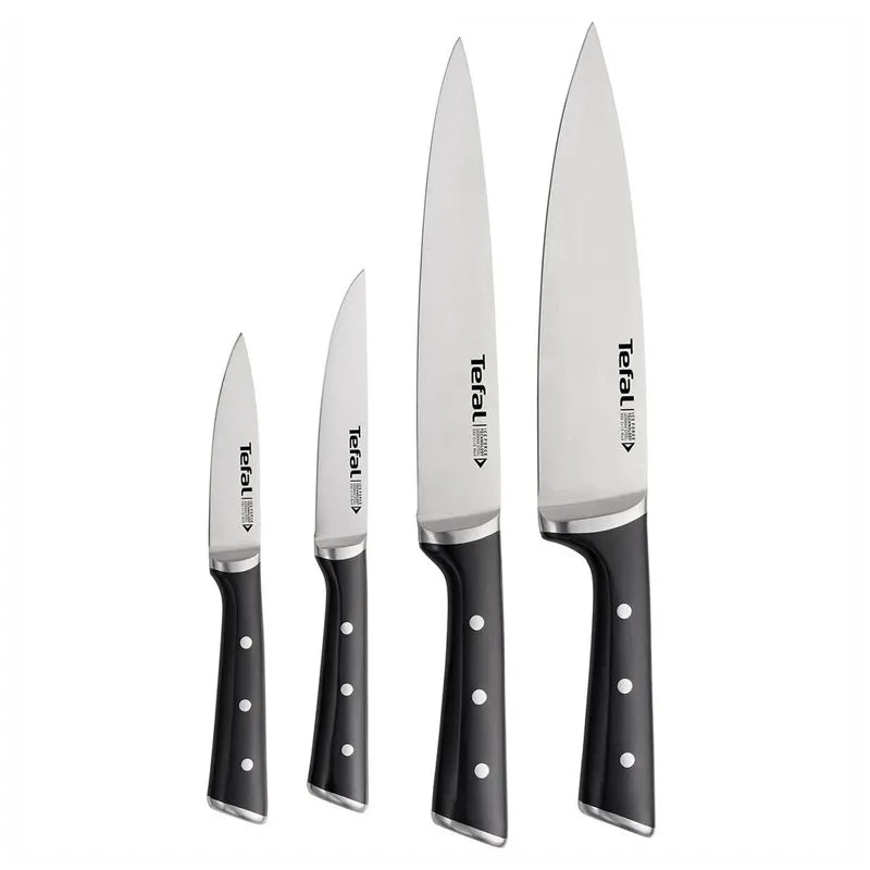 Tefal Ice Force Set of 4 Knives, Peeler 9 cm, Chef 20 cm, Slicer 20cm & Universal 11 cm, Slices, Cuts and Dices, Stainless Steel